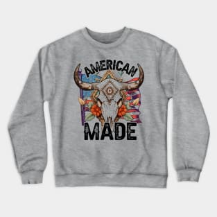 "American Made" American Flag & Bull Skull Crewneck Sweatshirt